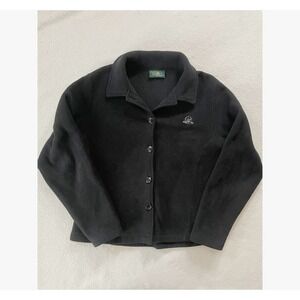 The Greenbrier Women Medium Fleece Jacket Black‎ Button Front Resort Logo